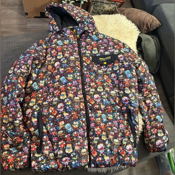 Sneaky Mob “Urban, French & Maniac” • Statement Art Puffer Jacket • Women’s XL - Picture 2 of 12